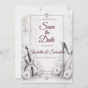 Elegante Monochrome Muzikale Bruiloft Save The Date
