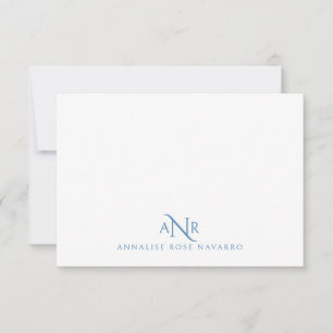 Elegante Monogram 3 Initiaal Naam Blauwe Notitieka Notitiekaartje