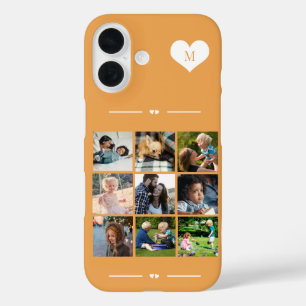 Elegante monogram 9 foto collage oranje iPhone 16 hoesje