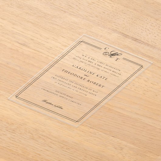 Elegante Monogram Acryl Huwelijksuitnodiging Acryl Uitnodigingen (Laagn)