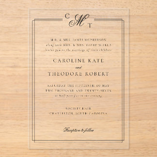 Elegante Monogram Acryl Huwelijksuitnodiging Acryl Uitnodigingen