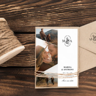 Elegante Monogram Asymmetrische Foto's Huwelijk Save The Date