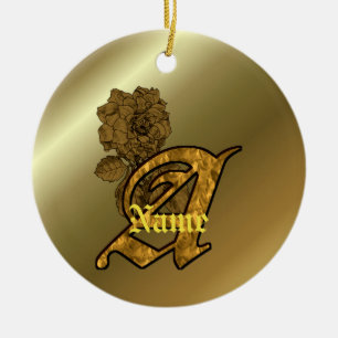 Elegante monogram beginletter A gouden pioenroos P Keramisch Ornament