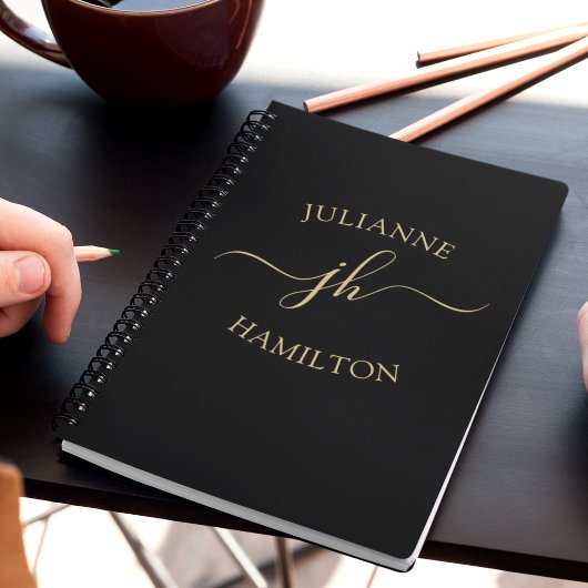 Elegante Monogram Beginletter Script Naam Notitieb Notitieboek