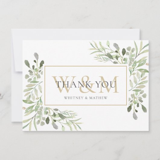 Elegante Monogram Begroeiing Bedankkaart (Voorkant)