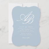 Elegante Monogram Blau Witte Trouwdag Kaart (Voorkant)