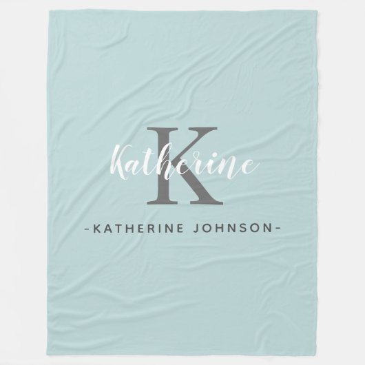 Elegante Monogram Blauw Fleece Deken (Voorkant)