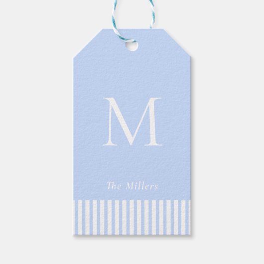 Elegante Monogram Blauwe & witte Cadeaulabel (Voorkant)