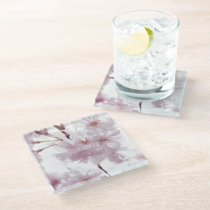 Elegante Monogram Bloem Glas Onderzetter