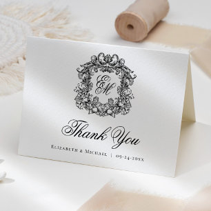 Elegante Monogram Bruiloft Crest Bedankkaart