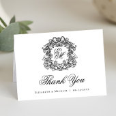Elegante  Monogram Bruiloft Crest Bedankkaart
