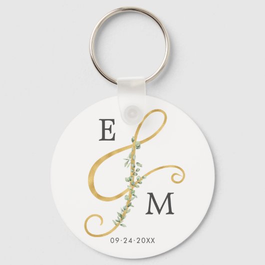Elegante Monogram Bruiloft met Ampersand Groenelem Sleutelhanger (Voorkant)