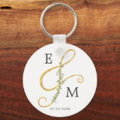 Elegante Monogram Bruiloft met Ampersand Groenelem Sleutelhanger (Voorkant)