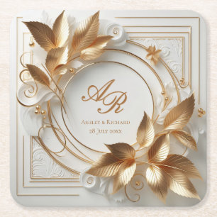 Elegante Monogram Bruiloft Papieren Coasters Vierkante Kartonnen Onderzetter