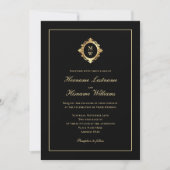 Elegante Monogram Classy Zwart Goud QR Code Huweli Kaart (Voorkant)