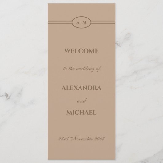 Elegante Monogram Cream Taupe Trouwprogramma Programma (Voorkant)