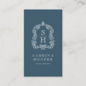 Elegante Monogram Crest Event Planner Indigo Visitekaartje (Voorkant)