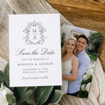 Elegante Monogram Crest Trouwkaart Save the Date