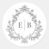 Elegante  Monogram Crest Wedding Logo Ronde Sticker (Voorkant)