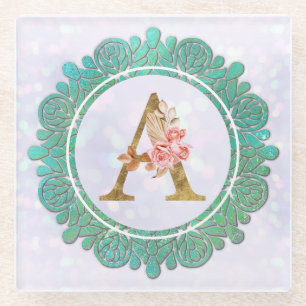 Elegante Monogram Eerste Letters met Mandala Glazen Onderzetter