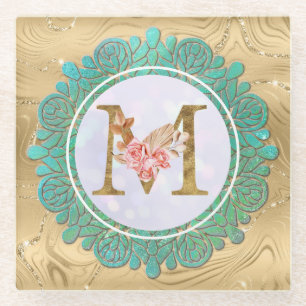 Elegante Monogram Eerste Letters met Mandala Glazen Onderzetter