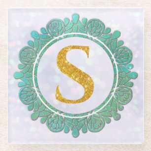 Elegante Monogram Eerste Letters met Mandala Glazen Onderzetter