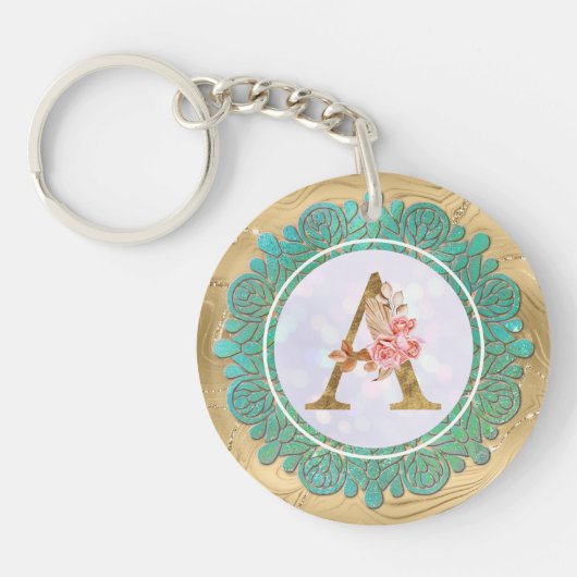 Elegante Monogram Eerste Letters met Mandala Sleutelhanger (Voorkant)