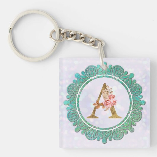 Elegante Monogram Eerste Letters met Mandala Sleutelhanger (voorkant)