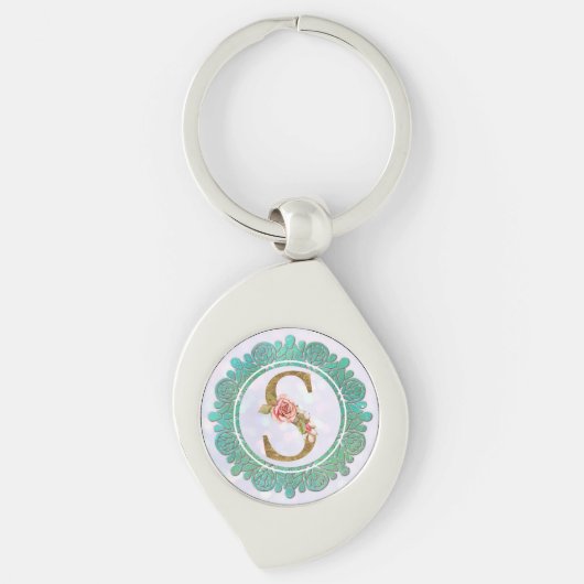 Elegante Monogram Eerste Letters met Mandala Sleutelhanger (Voorkant)