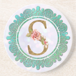 Elegante Monogram Eerste Letters met Mandala Zandsteen Onderzetter