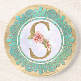 Elegante Monogram Eerste Letters met Mandala Zandsteen Onderzetter