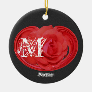 Elegante Monogram Eerste Letters Roos Persoonlijk Keramisch Ornament