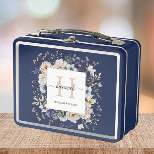 Elegante Monogram Elegante Beige Blauwe Bloemen Bl