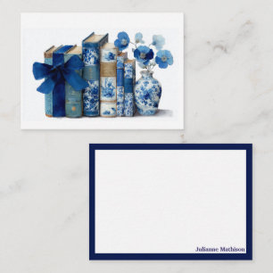 Elegante Monogram Florale Boekenliefhebber Notitie Notitiekaartje