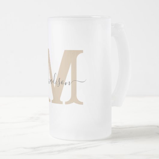 Elegante Monogram Frosted Beer Mok (Voorkant rechts)