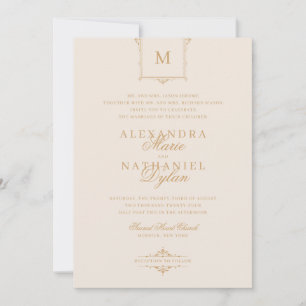Elegante  Monogram Goud en Witte Bruiloft Kaart