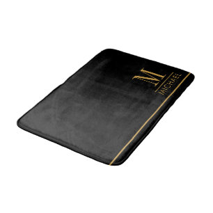 Elegante Monogram Gouden Naam Zwart Badmat