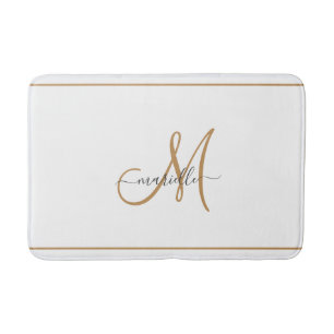 Elegante Monogram Gouden Script Naam Wit Badmat
