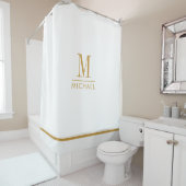 Elegante Monogram Gouden Script Naam Wit Douchegordijn (In situ)
