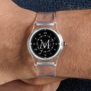 Elegante monogram Groomsmen Zwart & Wit Horloge