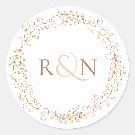 Elegante monogram guirlande ronde sticker (Voorkant)