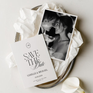 Elegante Monogram Huwelijksfoto Save the Date Kaar