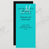 Elegante Monogram Huwelijkskerk Programma's Aqua (Voorkant / Achterkant)