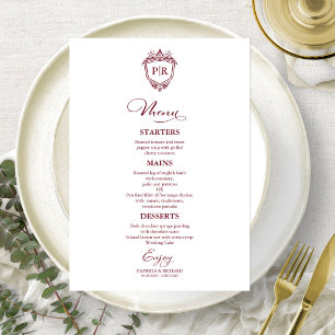 Elegante Monogram Huwelijksmenu Kaarten Burgundy