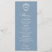 Elegante Monogram Huwelijksmenu Kaarten Stofblauw (Voorkant)