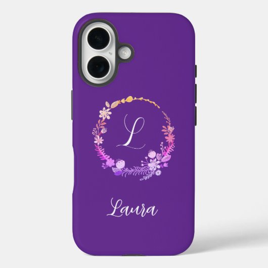 Elegante monogram initiaal aangepaste naam paarse  Case-Mate iPhone case (Achterkant)