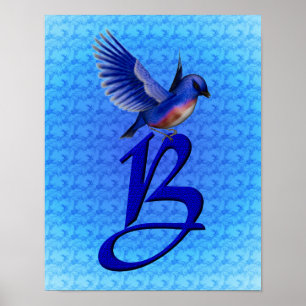 Elegante monogram initiaal B Bluebird Poster