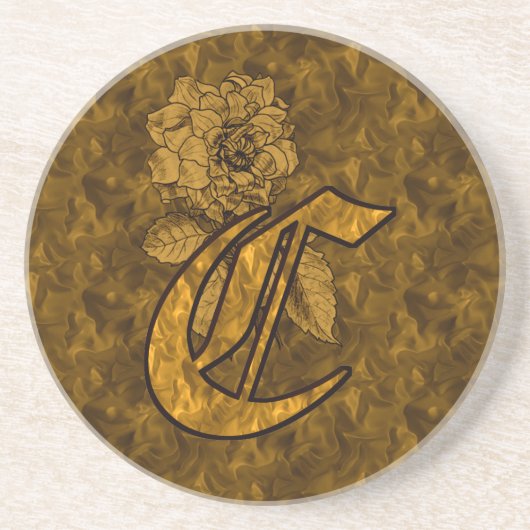 Elegante Monogram Initiaal C Gouden Pioen Roos Zandsteen Onderzetter (Voorkant)