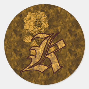 Elegante Monogram Initiaal K Gouden Pioen Roos Ronde Sticker