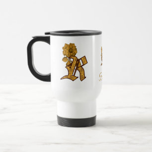 Elegante monogram initiaal R gouden pioenroos gepe Reisbeker